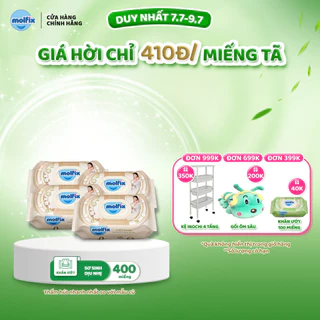 Combo 4 Khăn ướt Molfix thiên nhiên sơ sinh dịu nhẹ không hương - 4 bịch, 400 miếng