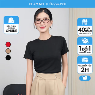 Áo thun ôm nữ cổ tròn thiết kế nhún sườn thời trang GUMAC LATE0605