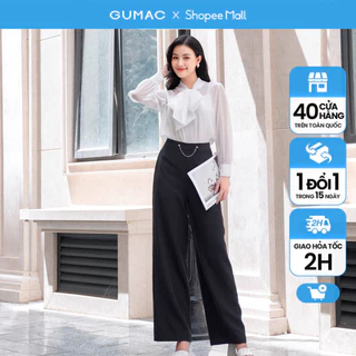 Quần tây công sở ống rộng GUMAC QD09012 bản lưng đính phụ kiện trang trí