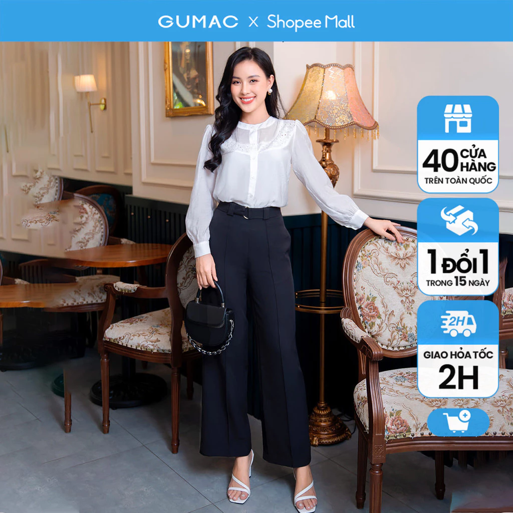 Quần tây công sở ống suông GUMAC QD09018 phối dây dưng rời