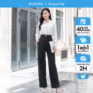 Quần tây công sở dáng suông GUMAC QD09021 lưng cao kèm dây thắt lưng sang trọng