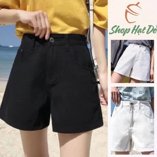 Quần short kaki nữ cạp cao, L5 quần đùi jean nữ ống rộng trắng đen vải jean kaki dày dặn không phai màu Shop Hạt Dẻ