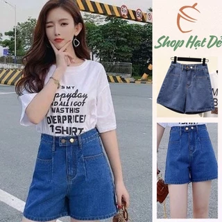 Quần short jean nữ xanh ống rộng lưng cao Q2, quần short bò nữ cạp cao phong cách tối giản Shop Hạt Dẻ