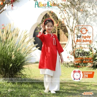 Áo dài bé gái AN LẠC 3 màu sắc ĐỎ, HỒNG, XANH ALBERKIDS cho trẻ em 3,4,5,6,7,8,9,10,11,12 tuổi AD09