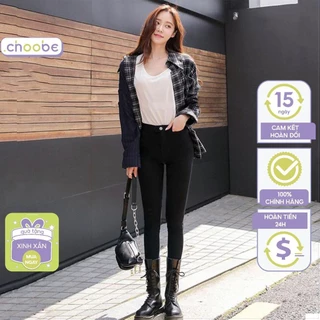 Quần tregging nữ Choobe lưng cạp cao dài dáng thun ôm bó legging skinny vải giữ nhiệt màu đen Q13