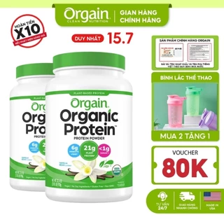 Combo Orgain Protein Organic sữa bột đạm thực vật hữu cơ vị Vanilla Bean uống làm bánh pha sữa bữa ăn thay thế 920g