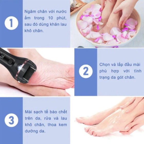 Máy Chà Gót Chân Tẩy Tế Bào Chết, Sạc Điện 2 Tốc Độ, Dubg Lương Pin 1200 mAh + Tặng Bộ Dụng Cụ Chà Gót Chân 10 Món - G2