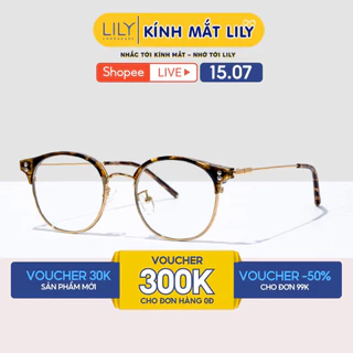 Gọng kính mắt tròn nam nữ LILYEYEWEAR kính nửa viền nhựa pha kim loại chắc chắn dễ đeo phong cách Hàn Quốc 220010