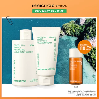 Bộ đôi làm sạch nước tẩy trang dưỡng ẩm Innisfree Green Tea Amino 320ml và Sữa rửa mặt Green Tea Foam 150g