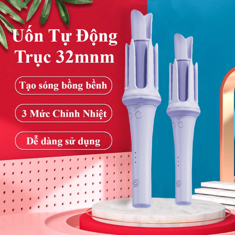Máy Uốn Tóc Tự Động 360 Độ Trục 32mm, Máy Uốn Tóc Xoăn Xoay Tự Động Eko Home Chỉnh Nhiệt Thông Mình, Dễ Tạo Kiểu