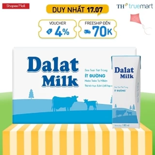 Thùng 48 hộp sữa tươi tiệt trùng ít đường Dalatmilk 180ml (180ml x 48)