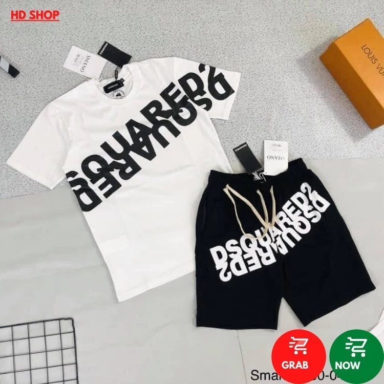 Đồ Bộ Nam hd shop Bộ quần áo Nam Hè DSQ Quần Đùi Chữ In Ngưc-Quần T-R Unisex Chất Thun Cotton Co Dãn 4 Chiều 2 màu