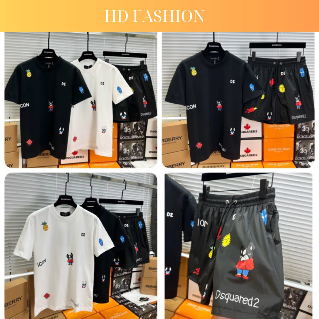 Bộ Quần Áo Nam HDSHOP Đồ Bộ Nam Cộc Tay ICON DSQ Hoạ Tiết Chất Vải Cotton Cao Cấp Co Dãn 2 màu đen Trắng