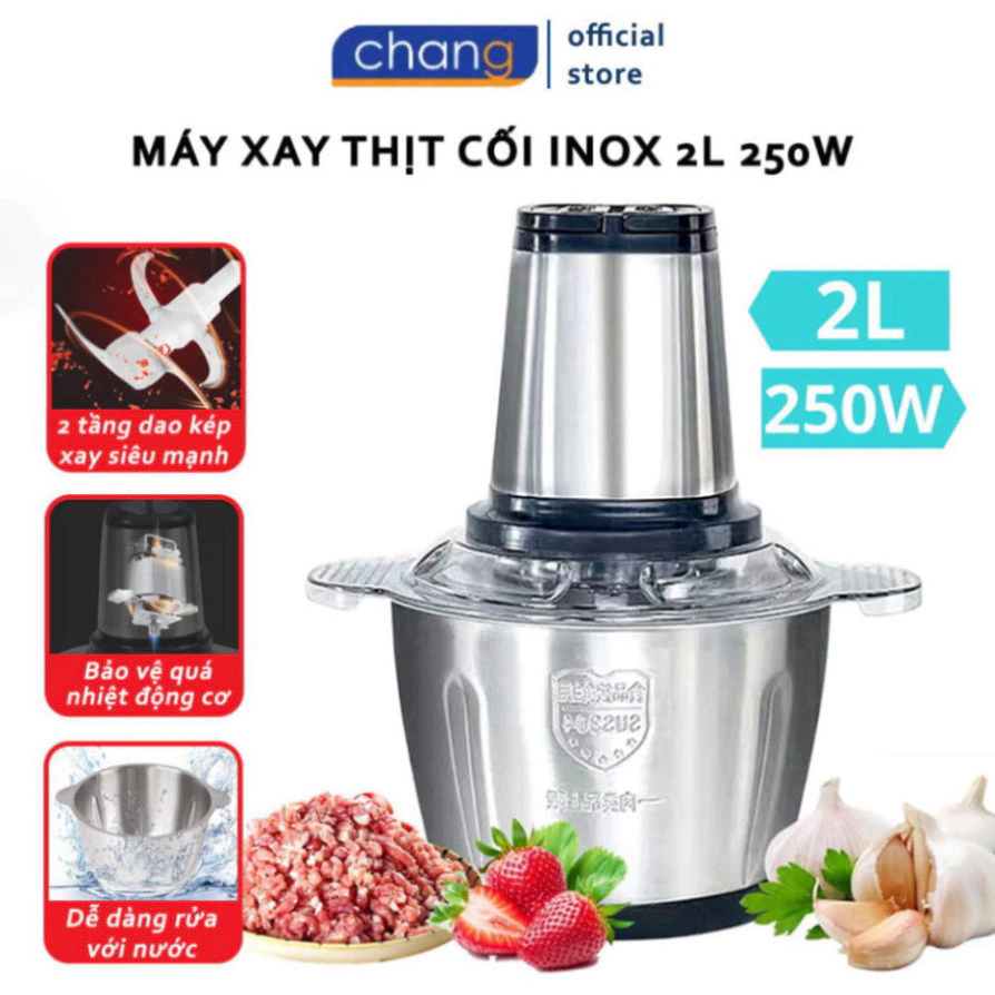 Máy Xay Thịt Đa Năng Cối INOX 304 2L Công Suất 250W, 4 Lưỡi Dao Xay Thịt Cá, Rau Củ, Xay Sinh Tố New New