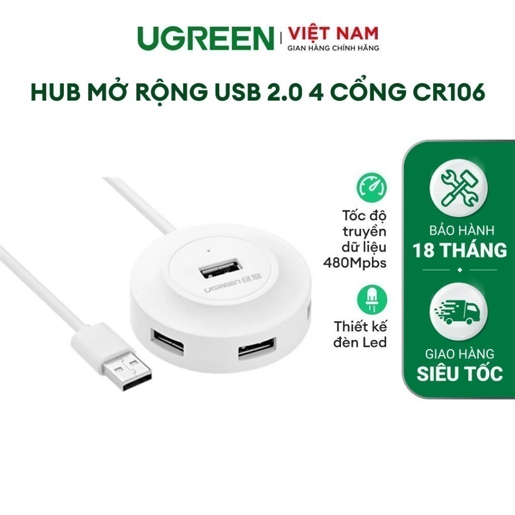 Hub USB 2.0 4 cổng tốc độ cao chính hãng UGREEN CR106 - Hàng phân phối chính hãng - Bảo hành 18 tháng 1 đổi 1 20277