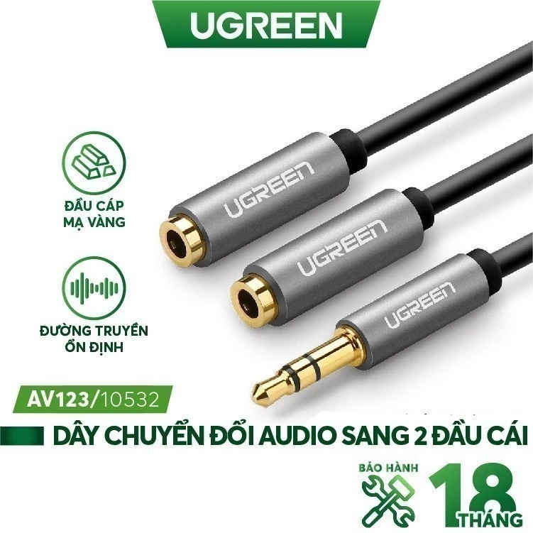 Dây cáp Audio 3.5mm chia 2 tai nghe, đầu nhôm UGREEN AV191