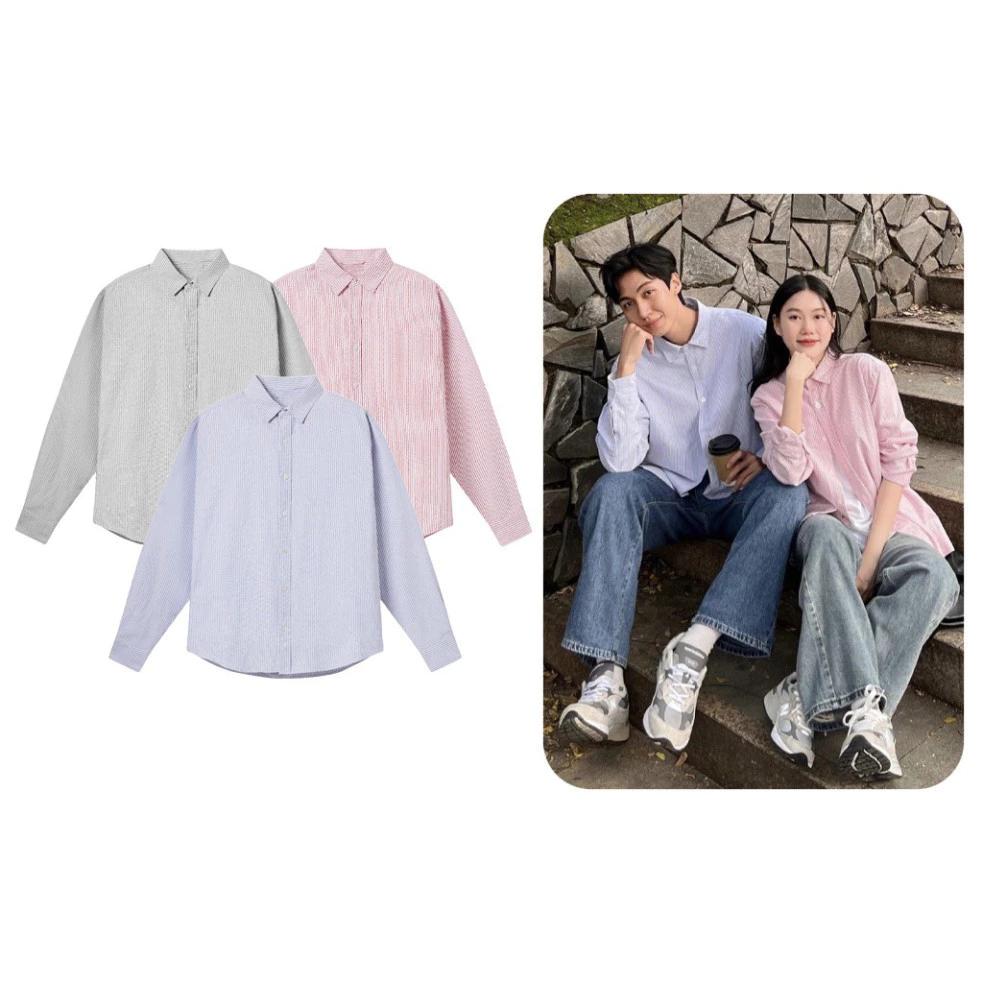 Áo Sơ Mi Kẻ Sọc Tay Dài Nam Nữ Hàn Quốc Local Brand VESCA Chất Liệu Oxford Form Rộng 3 Màu Xám, Hồng, Xanh A10