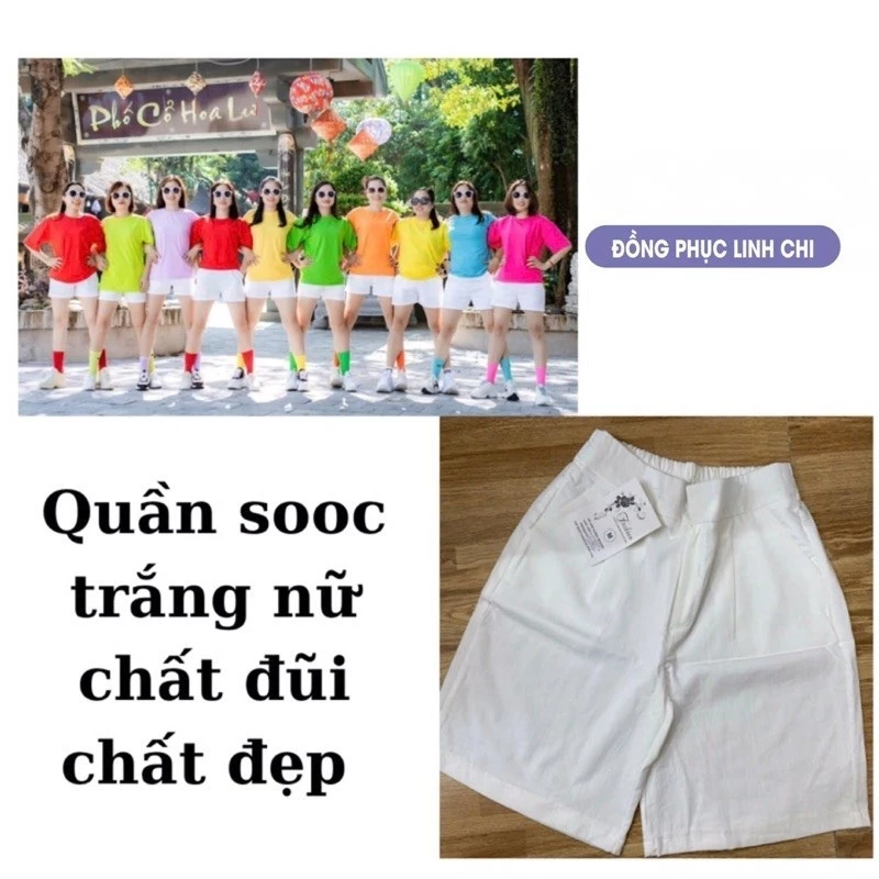 Quần đùi nữ trắng chất đũi đẹp, mặc đi biển, chụp ảnh nhóm, teambuilding