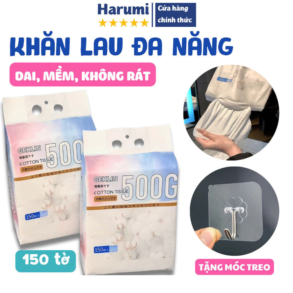 Khăn Mặt Dùng 1 Lần Gói Lớn, Khăn Khô Đa Năng Cho Bé Gói 150 Tờ Dạng Túi Rút Treo, Giấy Rút Treo Tường, Khăn Geklin
