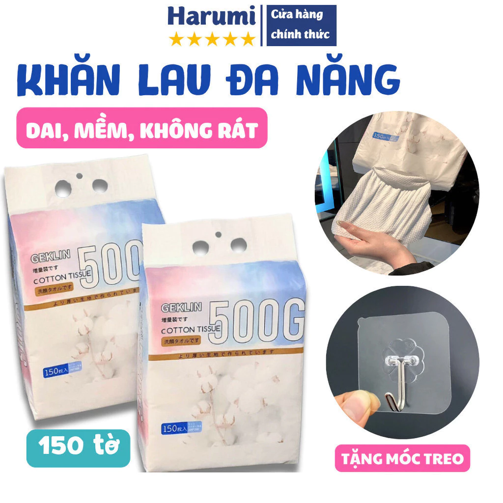 Khăn Mặt Dùng 1 Lần Gói Lớn, Khăn Khô đa Năng Cho Bé Gói 150 Tờ Dạng Túi Rút Treo Tiện Lợi, Hợp Vệ Sinh, Khăn Geklin