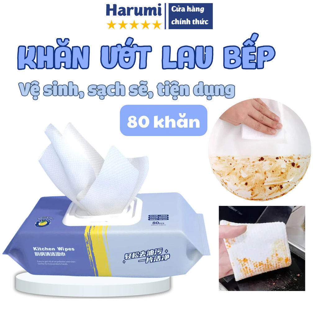 Khăn Giấy Uớt Lau Bếp 80 Tờ, Đa Năng Mềm Mại, An Toàn Với Da, Khăn Lau Bếp, Khăn Ướt Lau Bếp 80 Khăn