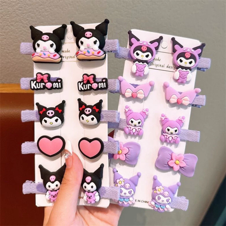 Vỉ 10 kẹp tóc mỏ vịt hình  Kuromi Cinnnamoroll 🍀FREESHIP🍀Set 10 kẹp tóc mái Sanrio siêu xinh,đáng yêu cho bé gái