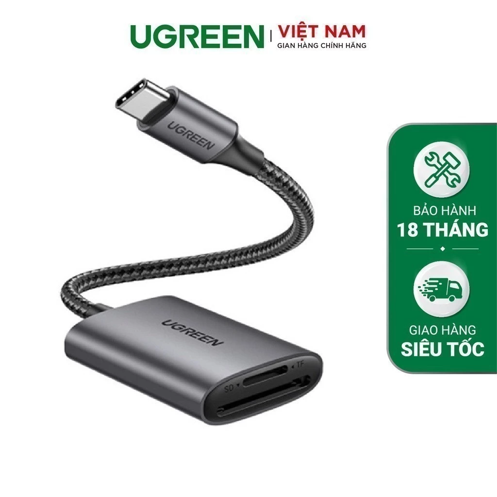 Đầu đọc thẻ SD/TF chuẩn USB 3.1 Type-C Ugreen 80888 vỏ nhôm cao cấp