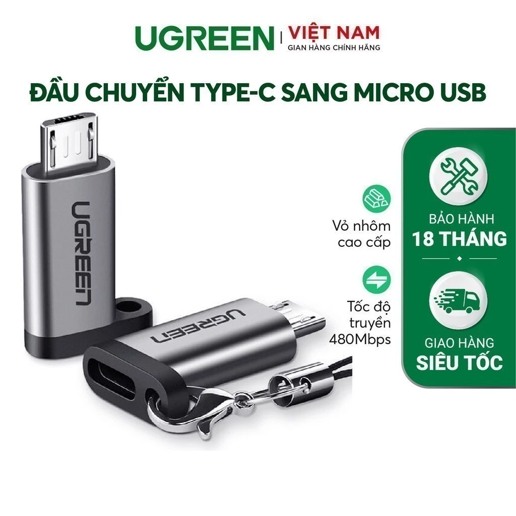 Đầu chuyển cổng Type C sang cổng Micro USB UGREEN US282 | Sạc và đồng bộ hoá dữ liệu | Bảo hành 18 tháng 1 Đổi 1| 50590.