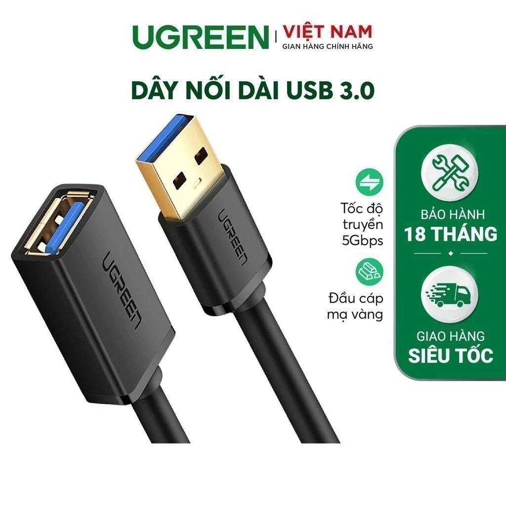 Dây nối dài USB 3.0 UGREEN US129 | Dây dạng dẹt và tròn | Chiều dài 1-5m | Bảo Hành 18 Tháng 1 Đổi 1 | 10368 30126 10373