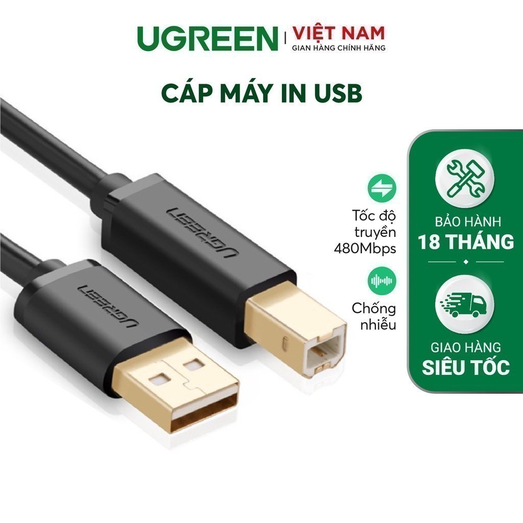 Dây máy in USB 2.0 chuẩn A đực sang chuẩn B đực UGREEN US135 Ba lớp chống…
