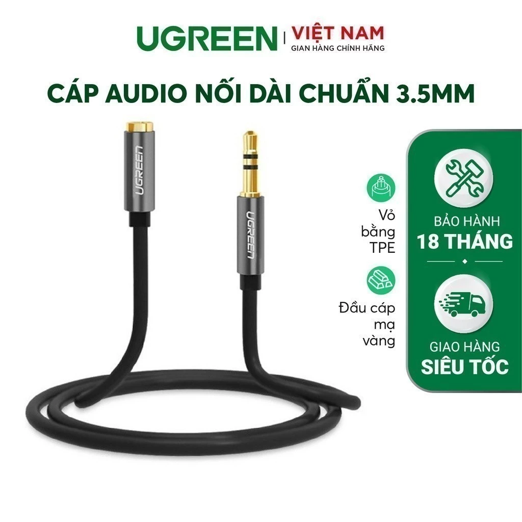 Dây AV nối dài 3.5mm UGREEN AV118 |  Đầu mạ vàng | Vỏ cáp làm từ nhựa TPE cao cấp  | Bảo hành 18 tháng 1 đổi 1 | 10592