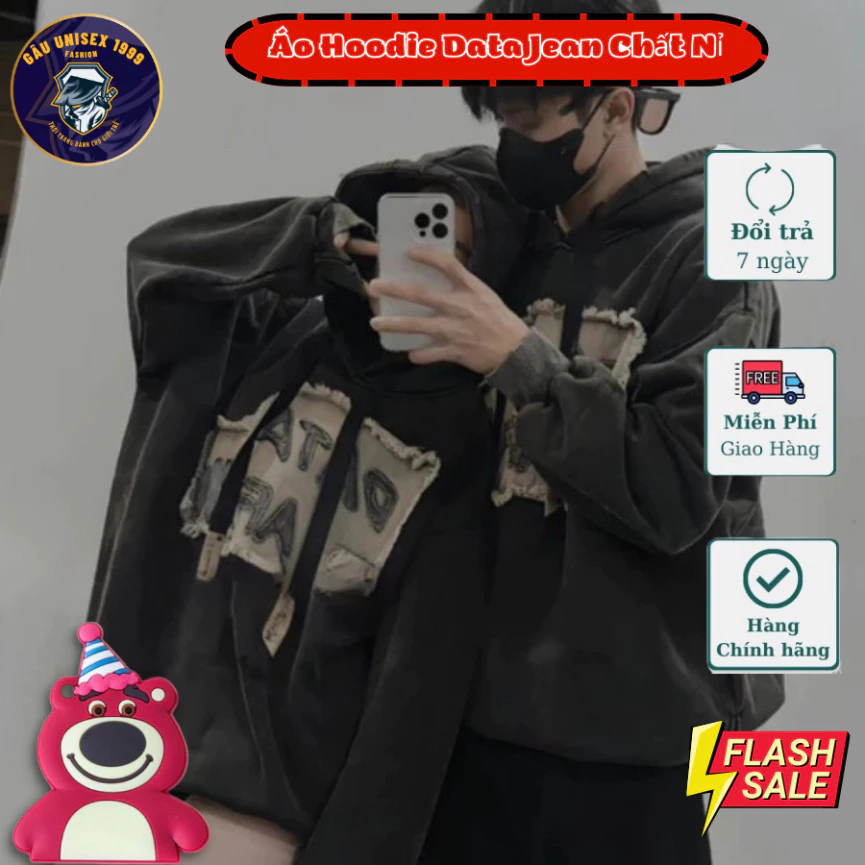 Áo Hoodie Chữ Data Phối Bò 💙 Chất Nỉ Dày dặn Mùa Đông