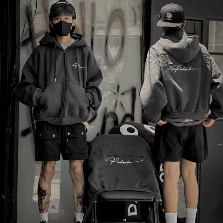 Áó Hoodie boxy zip vải 2 da pandax polime - Áo khoác nỉ hai lớp khoá kéo chống nắng form rộng ngắn nam nữ unisex