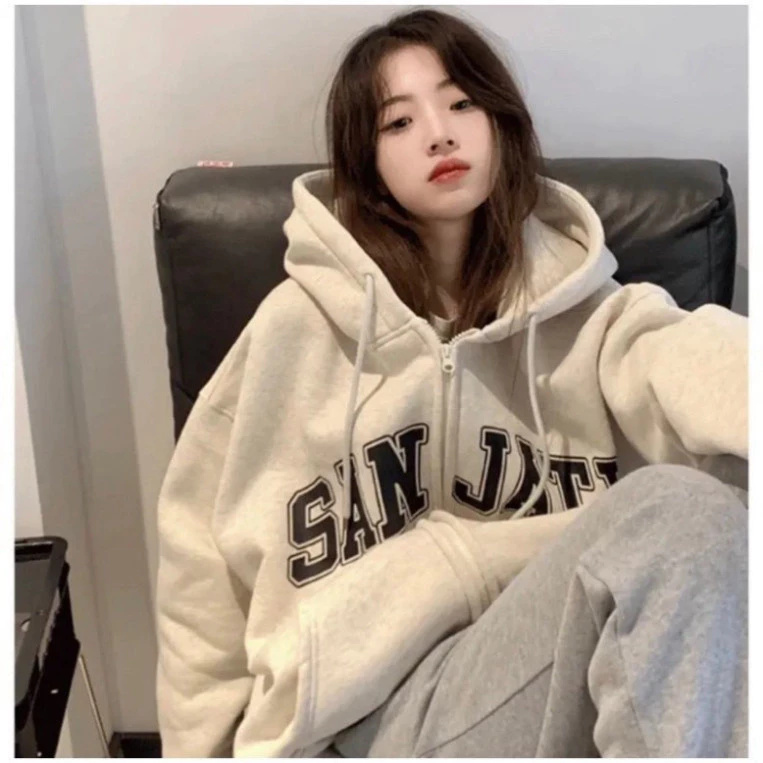 Áo Khoác Nỉ Form Rộng Unisex In Chữ SANJATI Vải Nỉ Cotton Nam Nữ Cực Đẹp Hot 2024