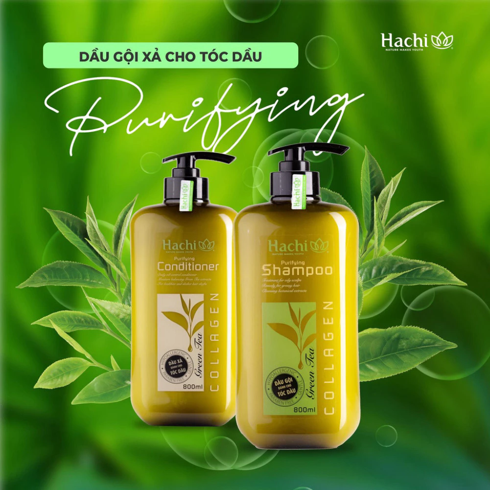 Dầu Gội, Xả Hachi Purifying Green Tea chiết xuất trà xanh dành cho tóc dầu bết