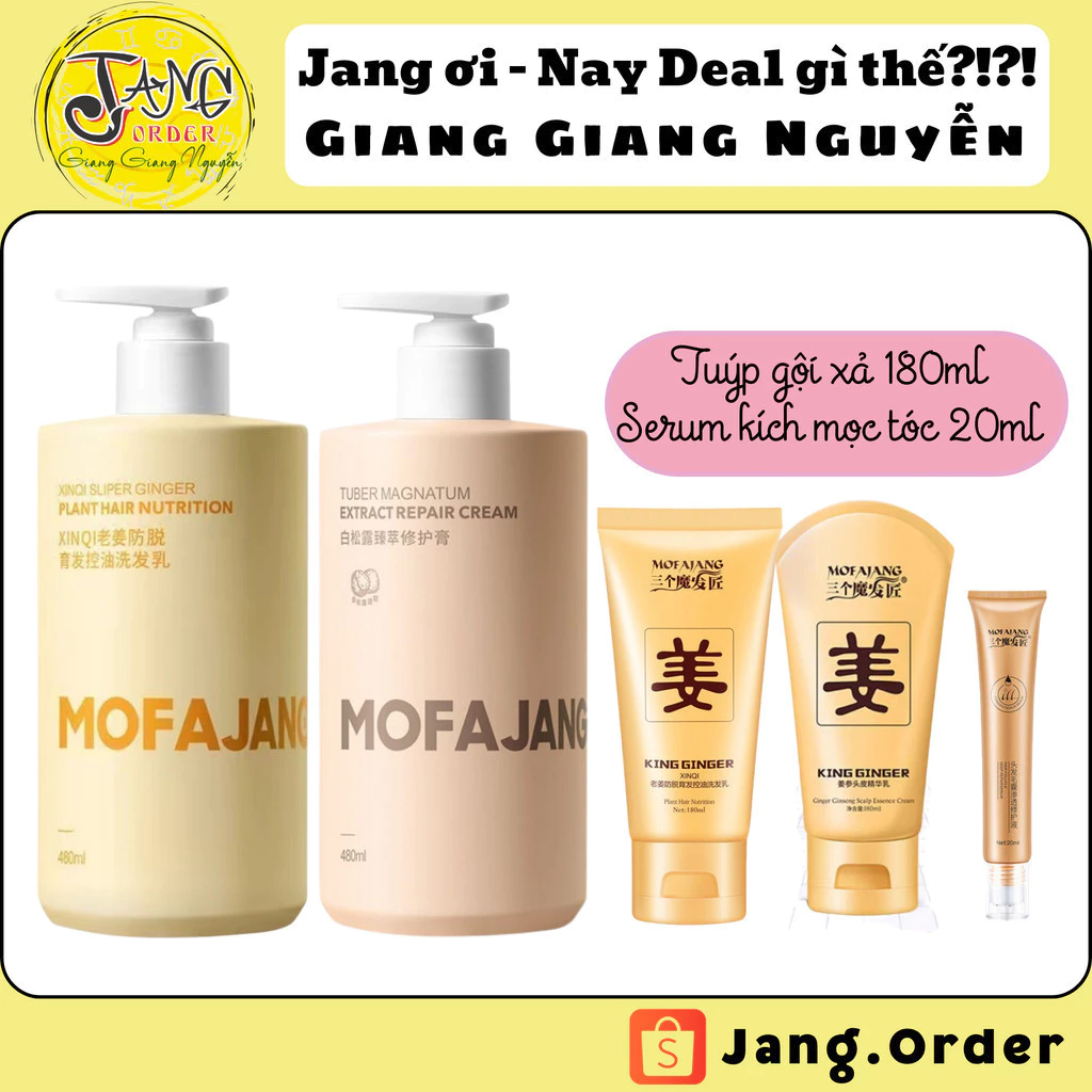 Gội - xả - serum dưỡng chân tóc tinh chất gừng Mofajang (chai tròn)