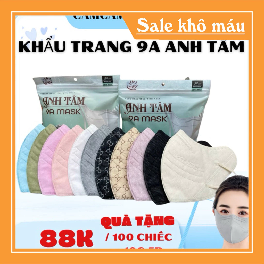 [100 chiếc Khẩu trang 9A Anh Tâm 5 lớp chống nắng toàn diện, che phủ rộng, 48-95kg kháng khuẩn, ch