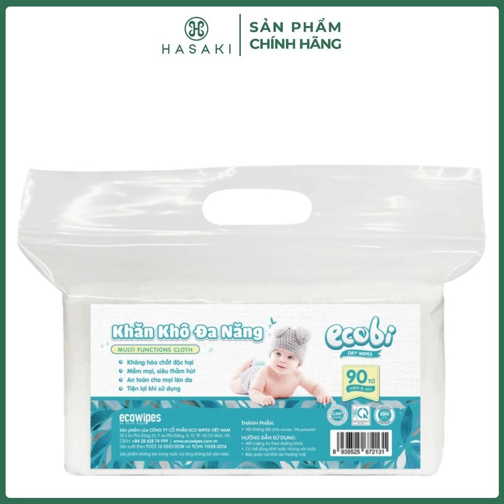 Khăn Khô Đa Năng EcoWipes An Toàn Cho Bé Túi 90 Tờ Hasaki Sản Phẩm Chính Hãng