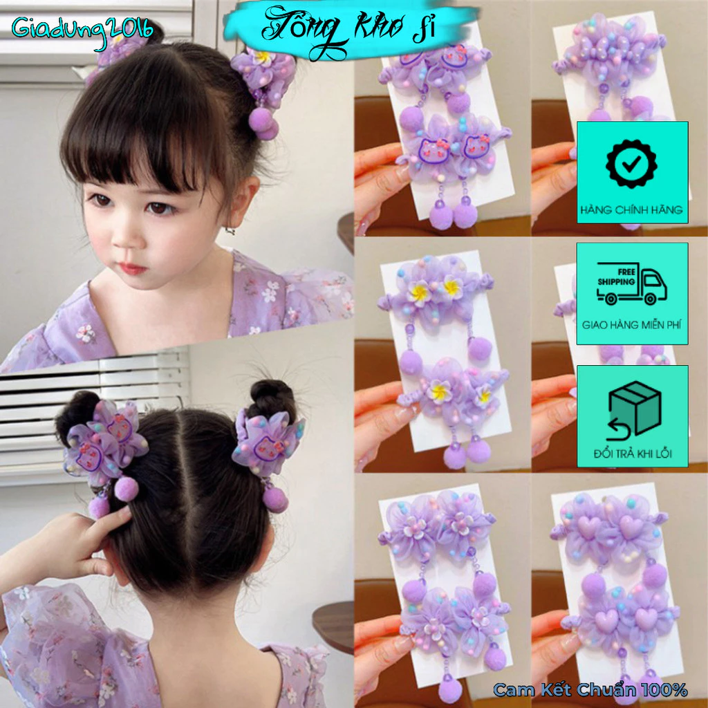 Set 2 dây buộc tóc màu hồng tím cho bé xinh xắn đáng yêu - Set 2 Chun Cột Tóc Cho Bé (Tuyển Sỉ)