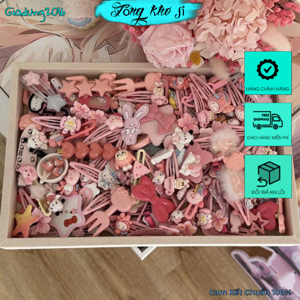 Set 50 kẹp tóc màu hồng, màu xanh cho bé gái siêu dễ thương phong cách hàn quốc (Tuyển Sỉ)