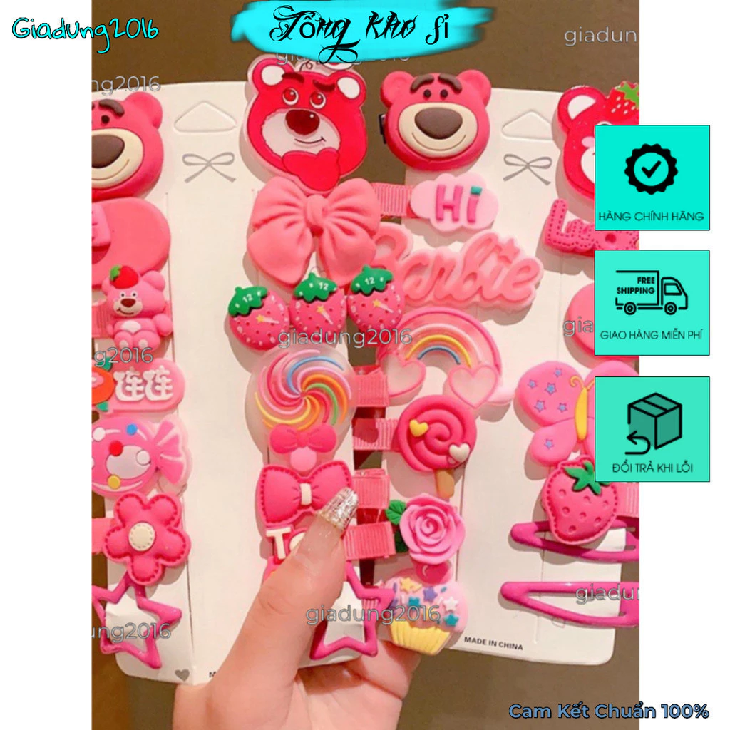 Set 14 Kẹp Tóc Hình Gấu Dâu Tây Dễ Thương 🌏FREE SHIP🌎 Cho Bé Gái Siêu Xinh B52