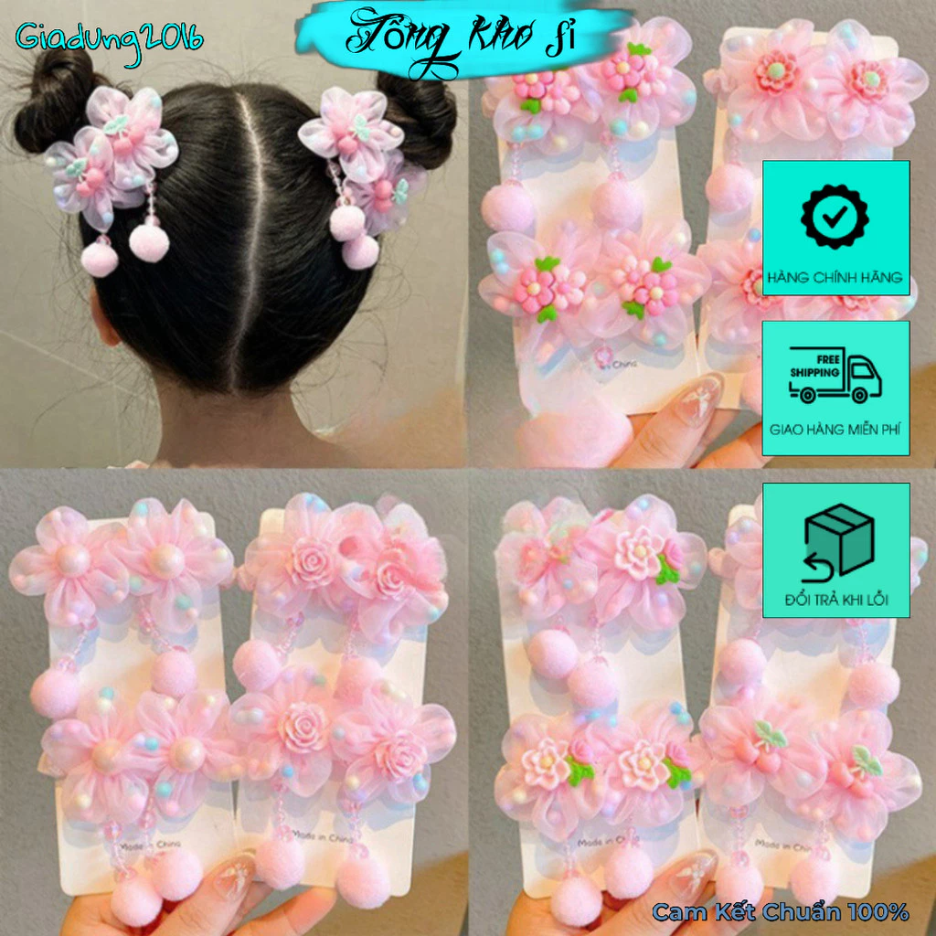 Set 2 dây buộc tóc hoa hồng  cho bé màu sắc xinh xắn đáng yêu🌏FREE SHIP🌎Set 2 Chun Buộc Tóc Cho Bé B52