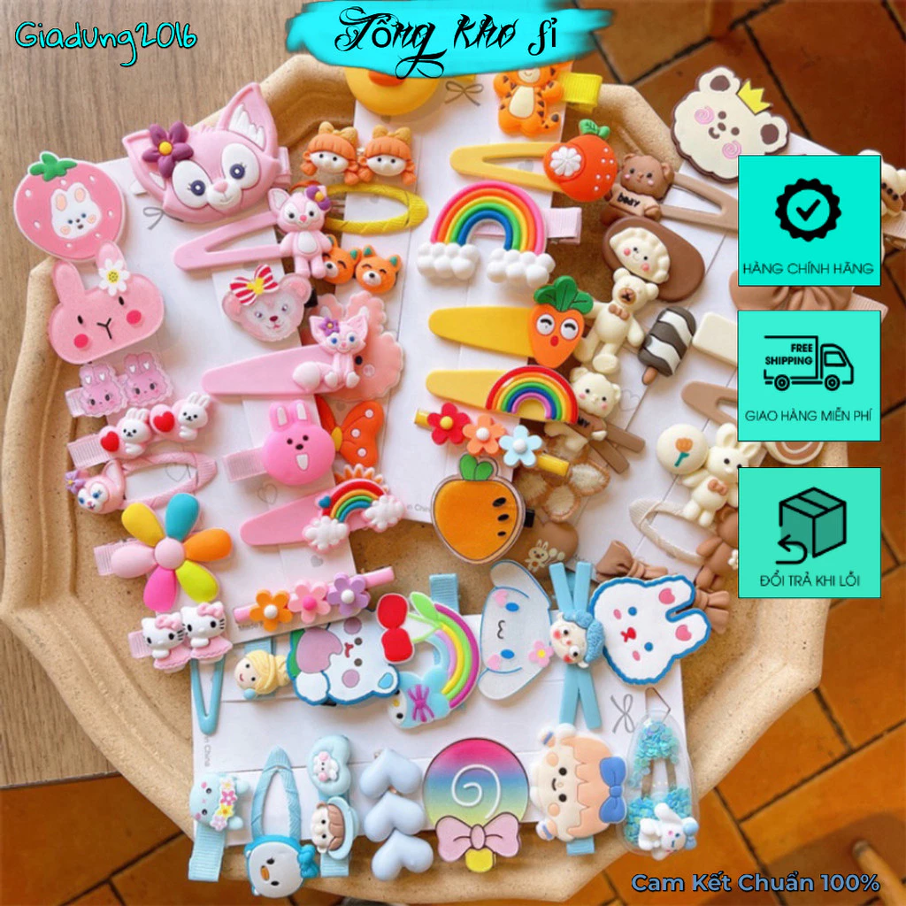 Set 14 kẹp tóc hoạt hình nhiều màu sắc phong cách kẹo ngọt đáng yêu cho bé gái mẫu mới nhất hình gấu ( Tuyển Sỉ )