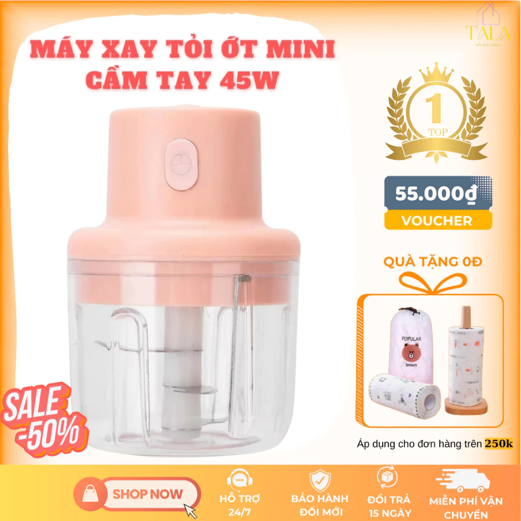 Máy Xay Tỏi Ớt Mini Cầm Tay Siêu Đa Năng, Máy Xay Điện Mini Xay Hành Ngò Tỏi Ớt Dung Tích 250ml, Sử Dụng Cổng Sạc USB