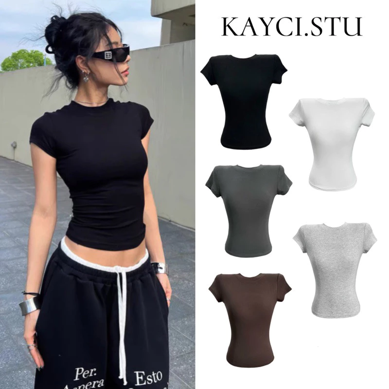 Áo thun trơn thắt eo ôm body siêu hack dáng chất thun co dãn mềm mịn giá rẻ (Sẵn ảnh thật)