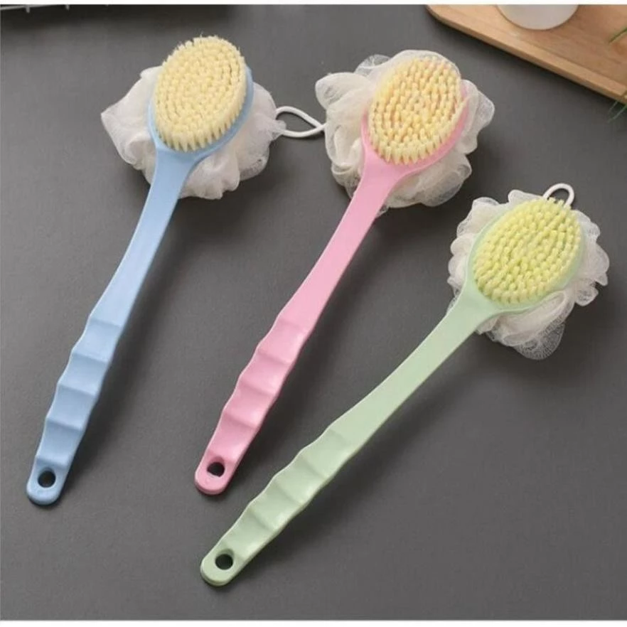 Cọ Kì Lưng 2 Đầu Bông Vải Lưới và Lông Bàn Chải, Cây Cọ Tắm 2 Đầu, Cọ Chà Lưng Vệ Sinh Cơ Thể Mềm Mại