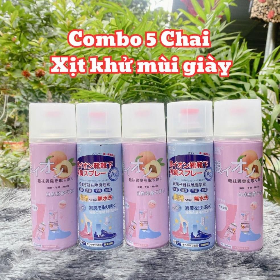Combo 5 Chai Xịt Khử Mùi Giày Dép NaNo Bạc, Xịt Khử Mùi Hôi Chân Nano 260ml