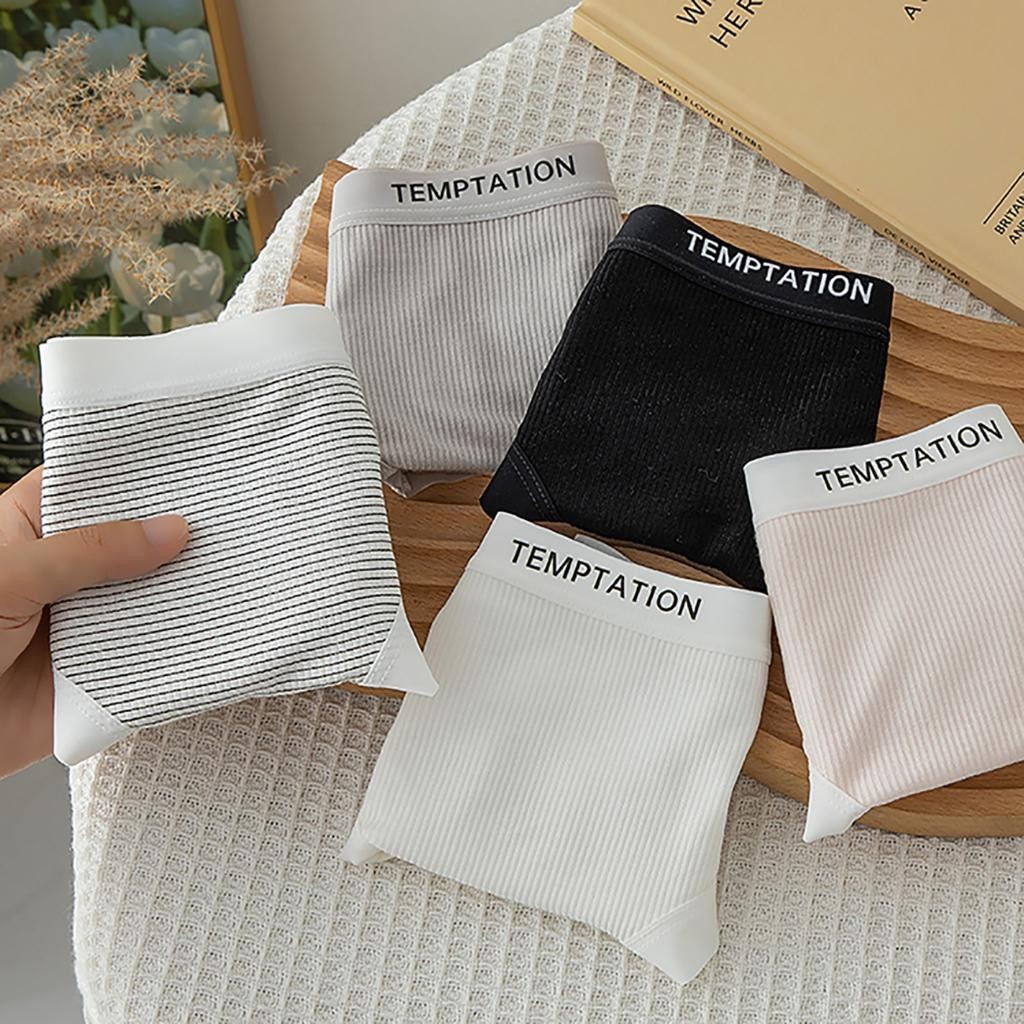 Combo 5 Quần lót nữ cotton gân tăm thoáng mát - Set 5 Quần chip nữ cạp vừa tôn dáng chữ cá tính LY08