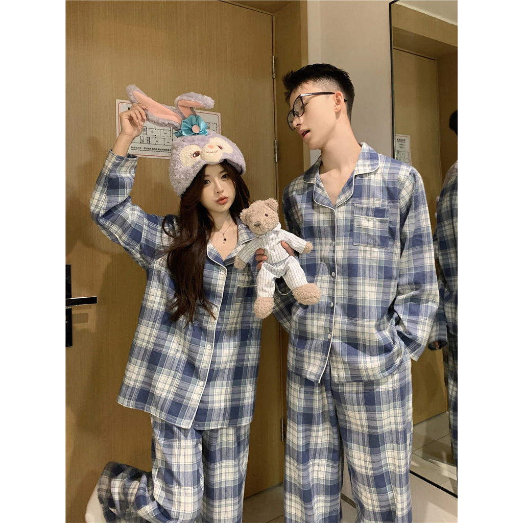 [SẴN] 217_Bộ ngủ đôi, pijama nam nữ kẻ caro xanh chất cotton | Hàng QCCC | 9scat