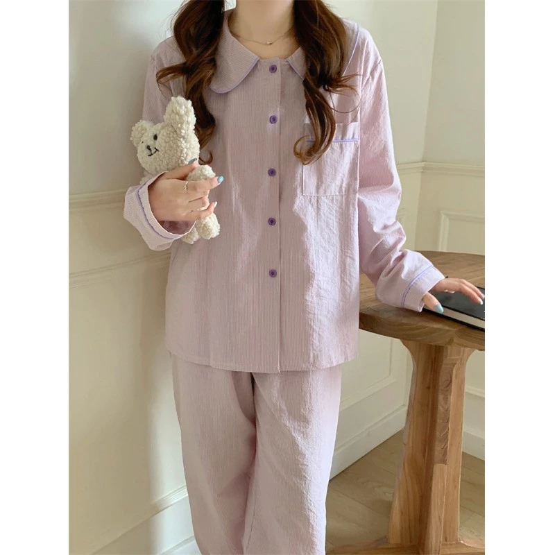[SẴN] 99_Bộ ngủ pijama, bộ mặc nhà cổ bẻ hoạ tiế kẻ sọc màu pastel | Hàng QCCC | 9scat